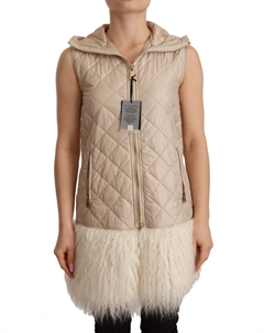 Бежевая стеганая куртка без рукавов с капюшоном Ermanno scervino