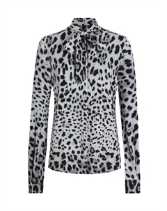 Рубашка из шелкового шармеза с леопардовым принтом, серый Dolce&gabbana