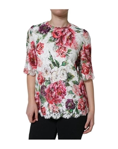 Блузка из цветочного кружева и шелка, мультиколор Dolce&gabbana