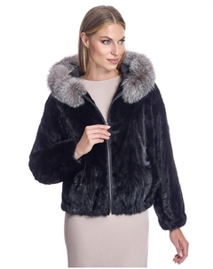 Женская норковая шуба с капюшоном из лисы, черный Maximilian
