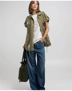 Свободная женская рубашка с короткими рукавами, цвет Verde Militar Replay