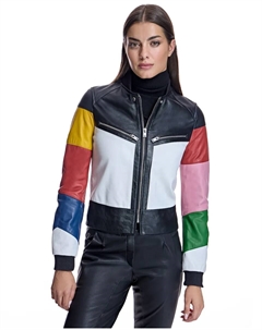 Женская кожаная куртка с застежкой-молнией и эластичными манжетами, мультиколор Maximilian