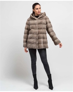 Женская короткая норковая шуба с капюшоном, серый De la roca