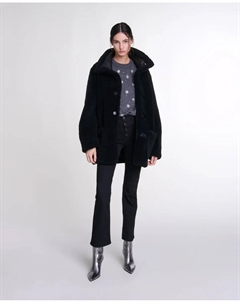 Двустороннее кожаное женское пальто, черный Maje