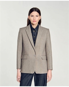 Женский пиджак с узором «ёлочка» и застежкой на пуговицы, бежевый Sandro