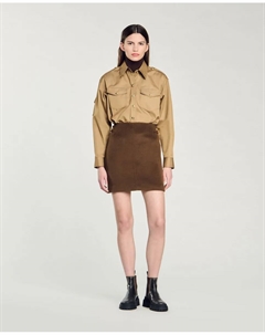 Юбка короткая из двухсторонней шерсти, хаки Sandro