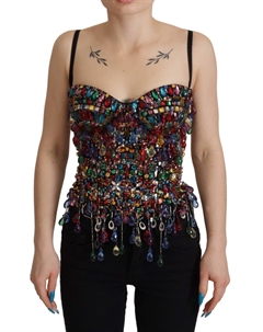 Разноцветный топ-бюстье без рукавов с драгоценными камнями на весну Dolce&gabbana