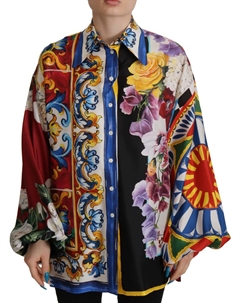 Элегантная шелковая блузка с цветочным узором, мультиколор Dolce&gabbana