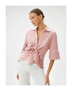 Асимметричная рубашка с коротким рукавом и завязкой, розовый Koton