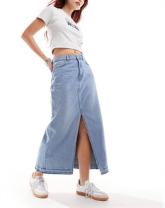 Светло-голубая джинсовая юбка макси с разрезом спереди Jdy