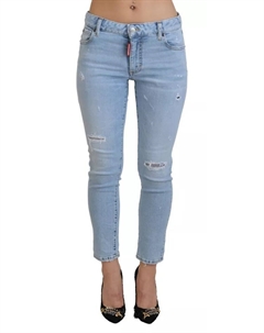 Синие рваные укороченные джинсы Twiggy Denim со средней талией Dsquared2