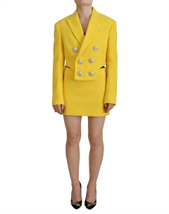 Желтый двубортный мини-костюм с пиджаком и юбкой Dsquared2