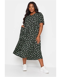 Свободное платье мидакси с принтом ромашки, черный Yours