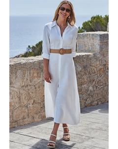 Льняное платье-рубашка миди, белый Sosandar