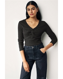 Текстурированный топ с длинными рукавами и закрученной передней частью, черный Next