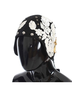 Элегантная черная шерстяная шляпа-клош с цветочным узором Dolce&gabbana