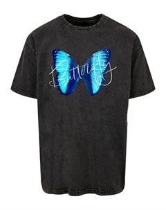 Футболка "Мужская футболка большого размера с бабочкой синего цвета с кислотной стиркой " ", черный Merchcode