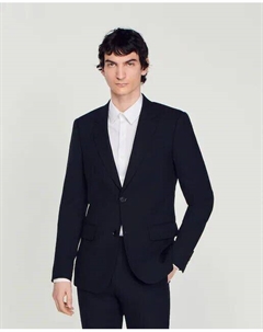 Узкий мужской шерстяной пиджак, темно-синий Sandro