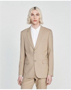 Однотонный приталенный мужской пиджак, бежевый Sandro