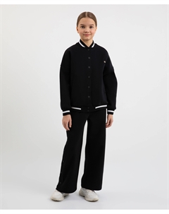 Брюки трикотажные с кнопками по боковым швам черные для девочек Gulliver