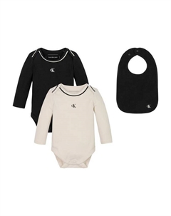 Подарочный набор детского боди с монограммой и нагрудника, цвет Black/Beige Calvin klein