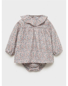 Детское платье с цветочным рисунком из мелтона и комплект шаровар, белый/разноцветный Mango