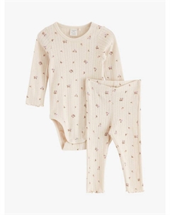 Комплект детского боди и леггинсов из органического хлопка с цветочным принтом, светло-бежевый Lindex