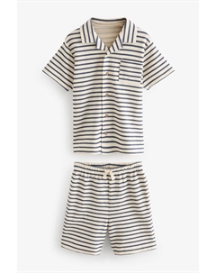 Одинарная текстурированная пижама на пуговицах (3–16 лет), бежевый Next