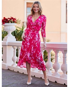 Платье с запахом по низу с цветочными оборками, розовый Sosandar