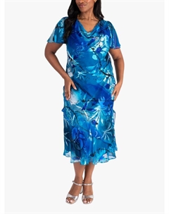 Платье с капюшоном из тропических листьев на шее, цвет Marina/Cobalt Chesca