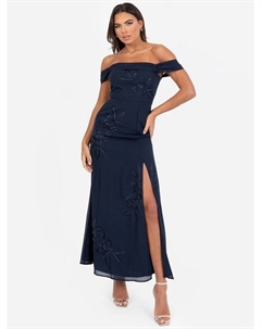 Вышитое платье макси бордо с разрезом, темно-синий Maya deluxe