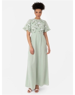 Шифоновое макси-платье с ангельским рукавом, зеленый Maya deluxe