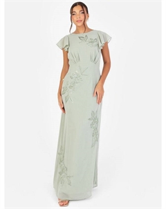 Макси-платье с цветочной вышивкой на спине с капюшоном, цвет Green Lily Maya deluxe