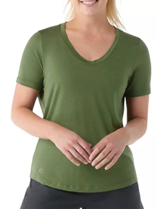 Женская футболка Merino Sport 120 с V-образным вырезом из нержавеющей стали, цвет Fern Green Smartwool