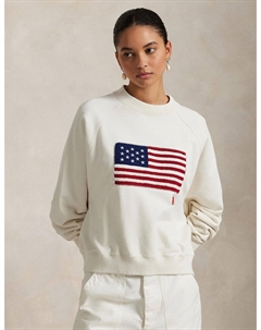 Свитшот с круглым вырезом и длинными рукавами с вышивкой флаг США бежевый Polo ralph lauren