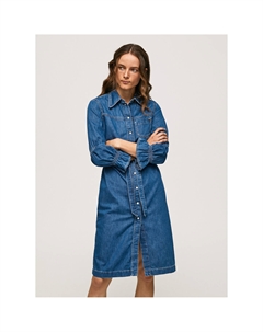 Платье-рубашка джинсовое с поясом для завязывания синий Laredoute