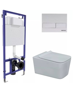 Комплект унитаза с инсталляцией Floe с сиденьем микролифт и белой матовой кнопкой смыва Berges
