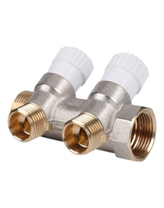 Коллектор 2 выхода STOUT 3/4" х 1/2" НР с регулирующими вентилями латунь Stout