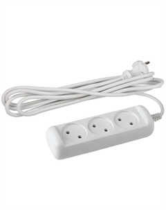 Удлинитель 5м 3-местный б/з 2х1кв мм белый Era