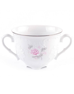 Чашка бульонная Рококо Бледная роза отводка платиной 330мл фарфор Cmielow