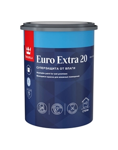 Краска акриловая Euro Extra 20 для стен и потолков база А 0,9л белая, арт.700001105 Tikkurila