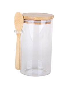 Банка 0,65л 8,5х17 с ложкой круглая стекло, бамбук Нет марки