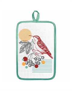 Прихватка кухонная Птичка в рябине 14х22см бирюзовая, арт.219-Птичка Нет марки