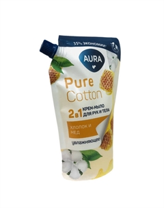 Мыло жидкое Pure Cotton 2в1 Хлопок и Мёд 450мл дой-пак Aura
