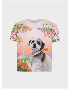 Футболка, принт цветущие деревья и собака Molo