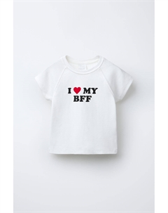 Футболка в рубчик со слоганом, белый Zara