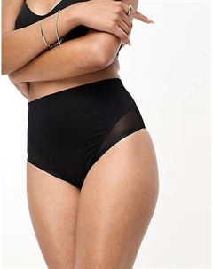 Черные трусы с завышенной талией и сеткой DESIGN Contouring средней длины Asos