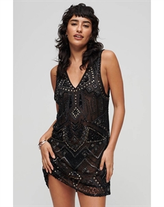 Декорированное мини-платье с V-образным вырезом, черный Superdry