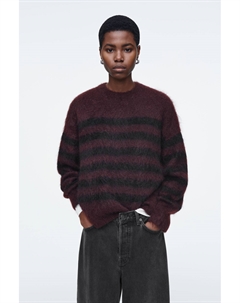 Шерстяной вязаный свитер в полоску с мохером, черный/бордовый/полоска Cos