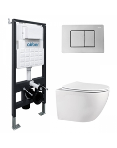Комплект подвесной унитаз ABBER Bequem AC1100 белый с инсталляцией AC0105 и кнопкой AC0120 хром Abber